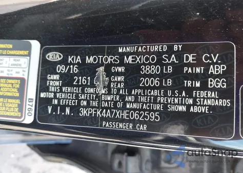 2017 Kia Forte Lx from USA, damaged, VIN 3KPFK4A7XHE062595